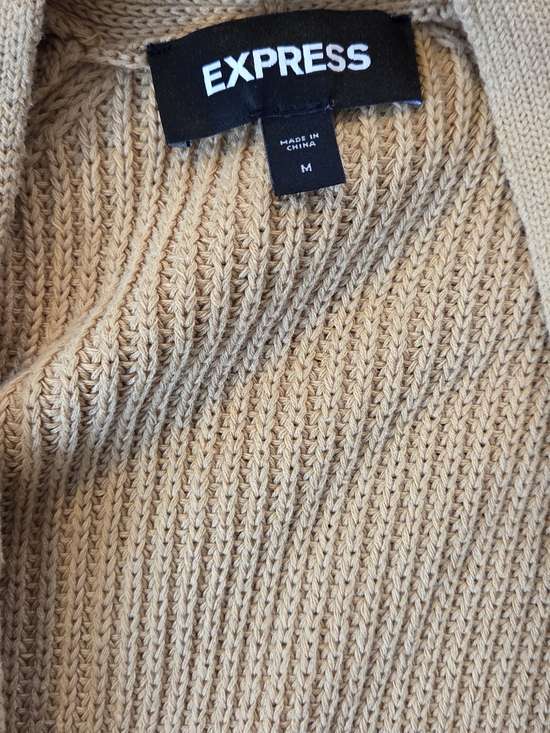 Express Beige Open-Front Cardigan with Lace Sleeve Insets - Picture 2 of 3